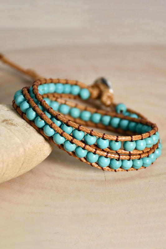 Green Double-Layer Hand-Woven Turquoise Beaded Bracelet Jewelry JT's Designer Fashion