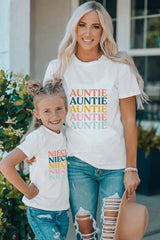White Family Matching AUNTIE Letter Print Short Sleeve T Shirt Family T-shirts JT's Designer Fashion
