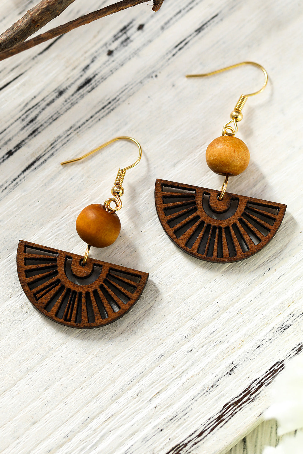 Brown Vintage Fan Earrings Jewelry JT's Designer Fashion