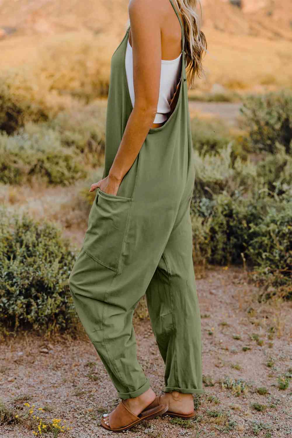 Double Take V-Neck Sleeveless Jumpsuit with Pocket Jumpsuits & Rompers JT's Designer Fashion