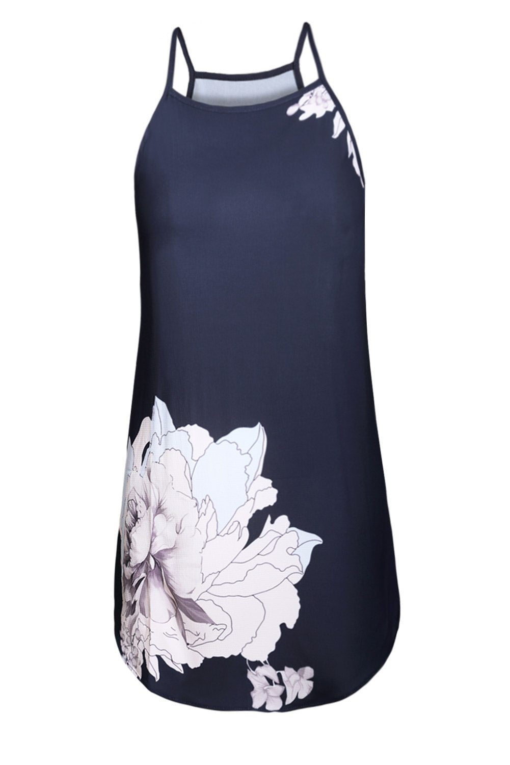 Blooming Peony Print Navy Sleeveless Dress Floral Dresses JT's Designer Fashion