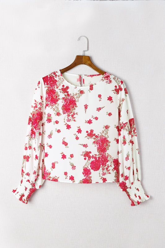 Rose Round Neck Bishop Sleeves Floral Blouse Blouses & Shirts JT's Designer Fashion