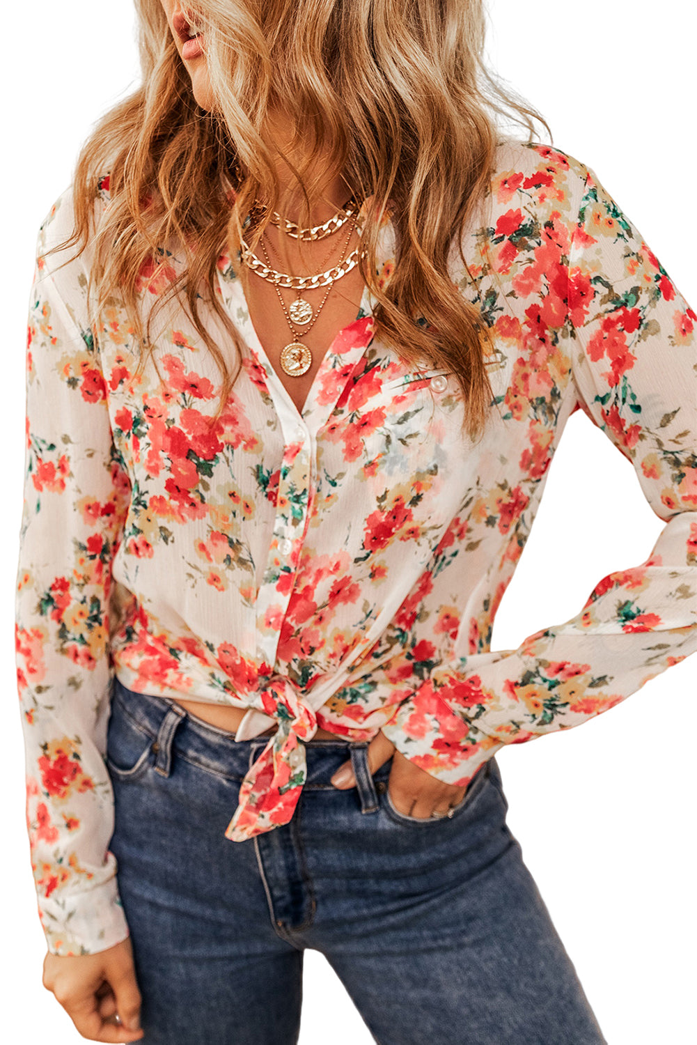 Snow White Vibrant Floral Print Chest Pocket Shirt Tops & Tees JT's Designer Fashion