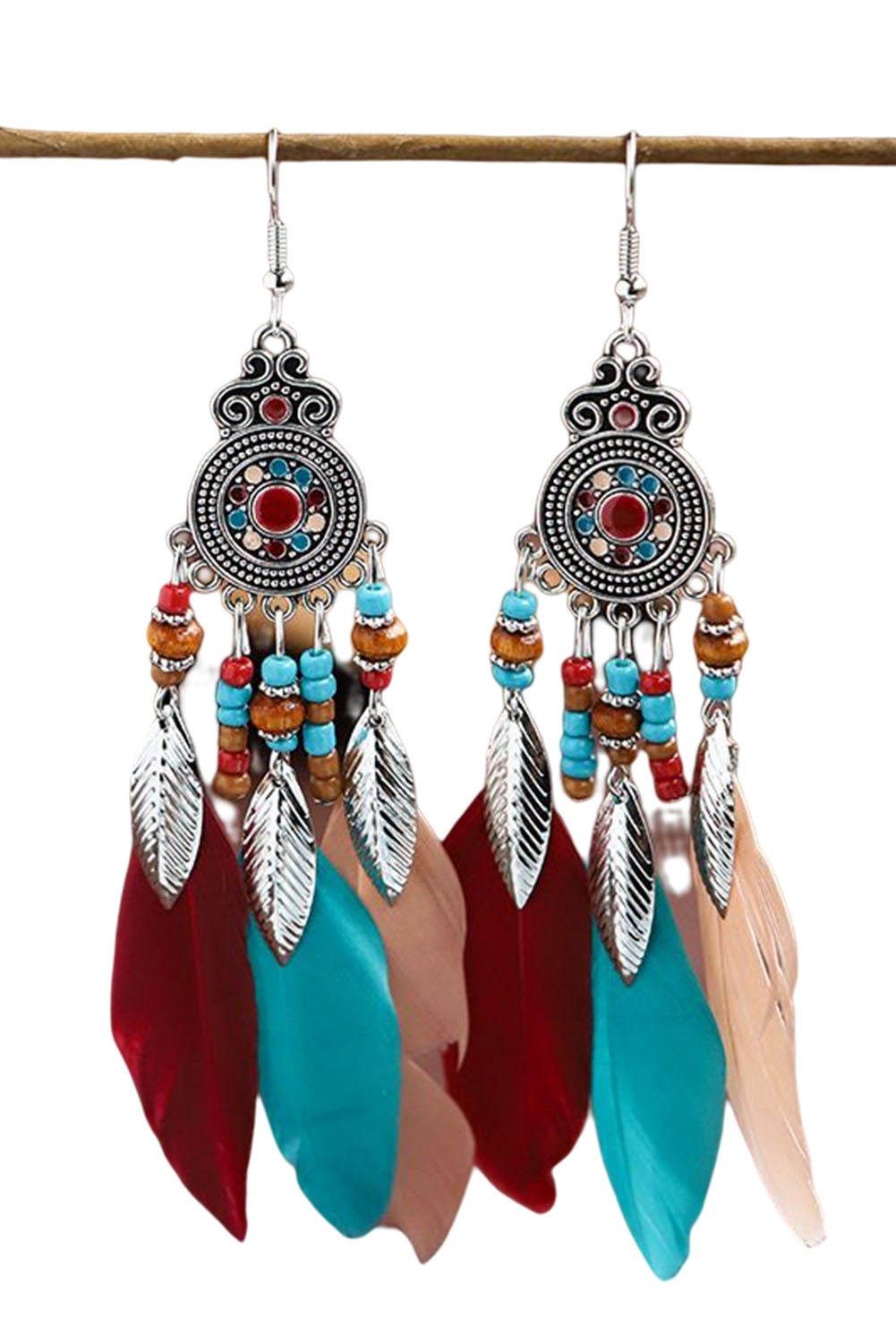 Multicolor Feather Dangle Bohemian Beading Earring Jewelry JT's Designer Fashion