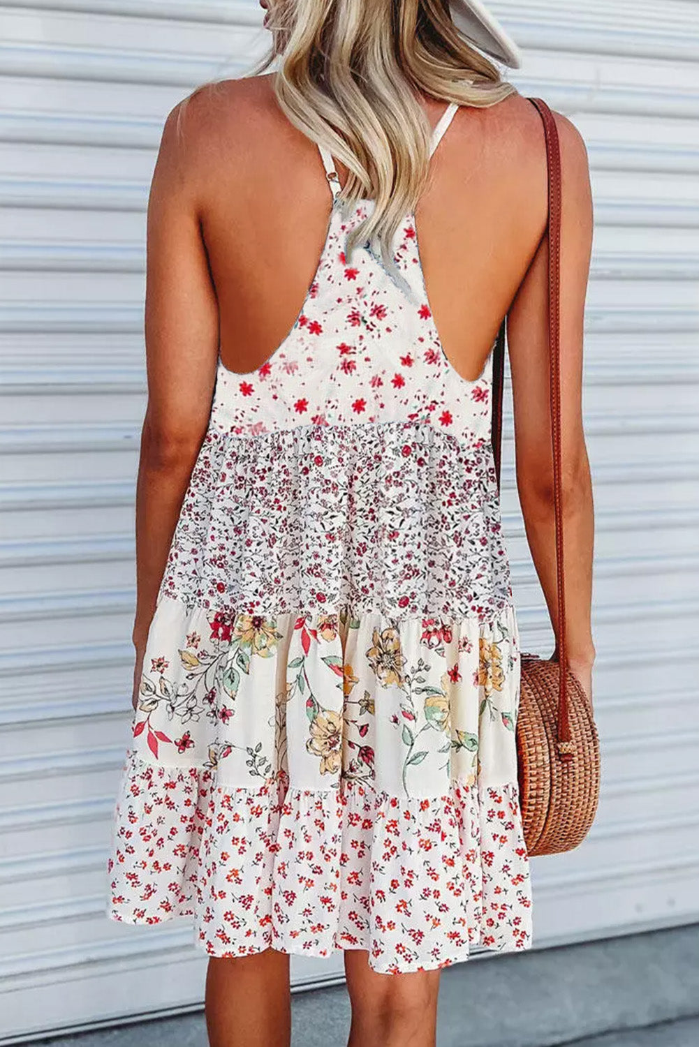 White Floral Ruffled Spaghetti Strap Mini Dress Mini Dresses JT's Designer Fashion