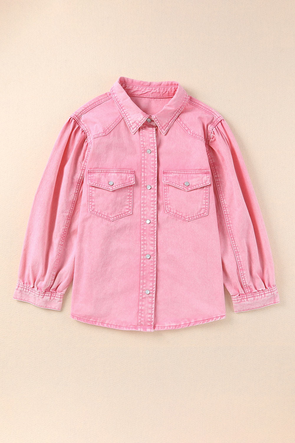 Barbie Style Pink Acid Washed Snap Buttons Denim Shirt Blouses & Shirts JT's Designer Fashion