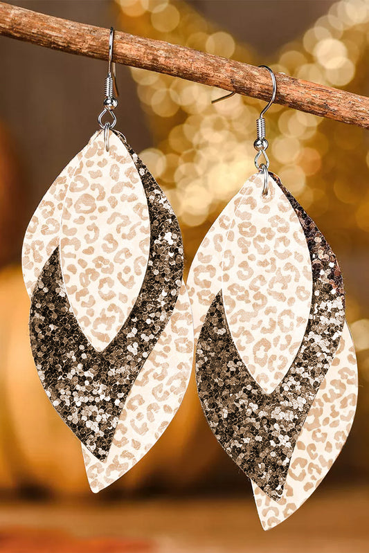 Leopard Sequin Leafy Layered Hook Earrings Jewelry JT's Designer Fashion