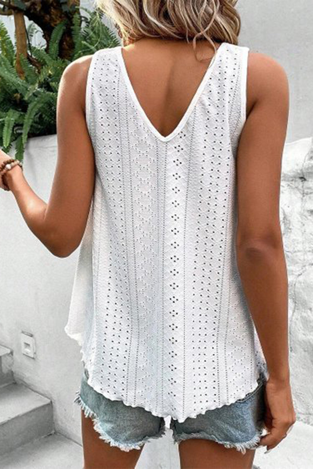 White Lace Crochet Splicing V Neck Loose Fit Tank Top Tops & Tees JT's Designer Fashion