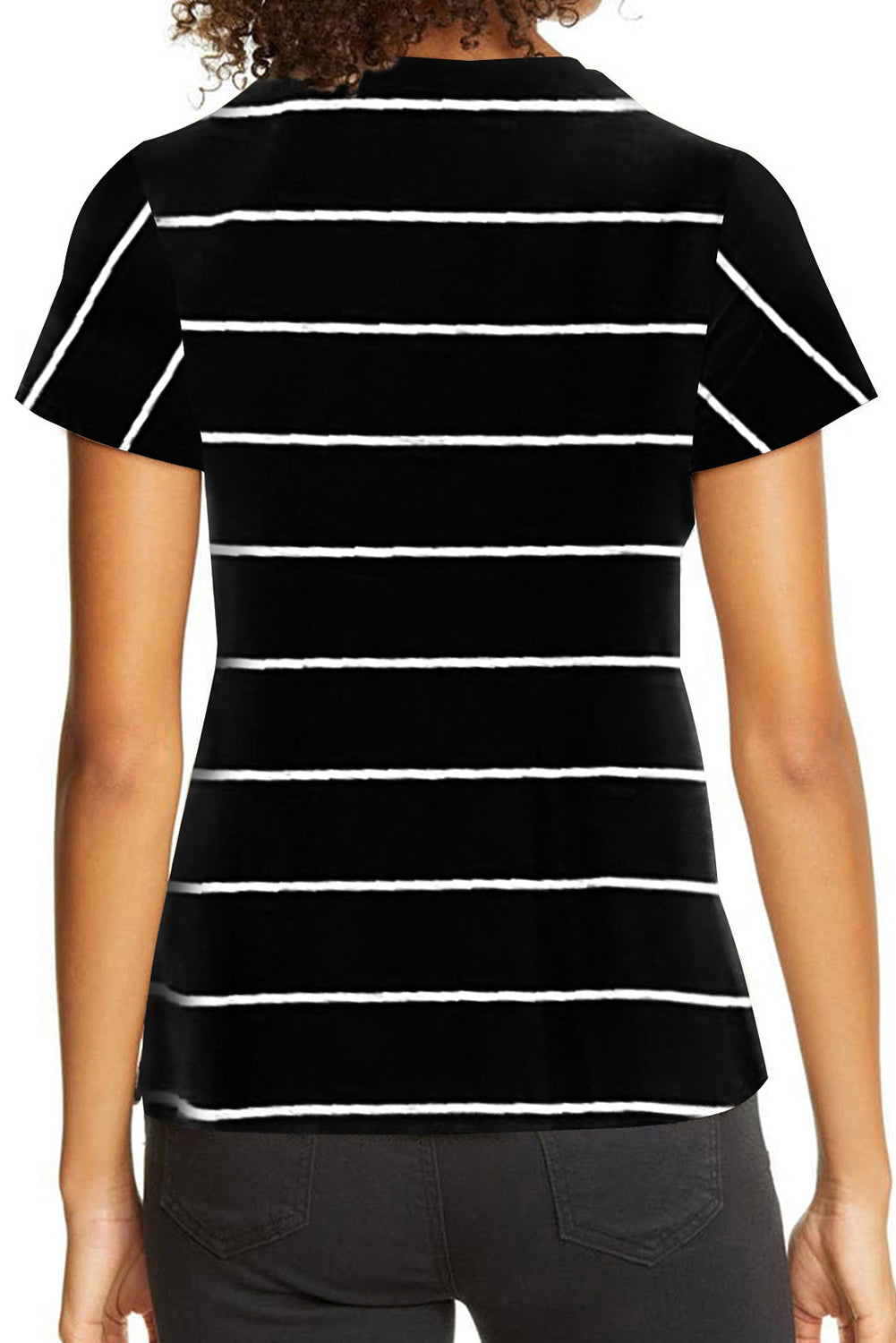 Black Round Neck Striped Print T-shirt Tops & Tees JT's Designer Fashion