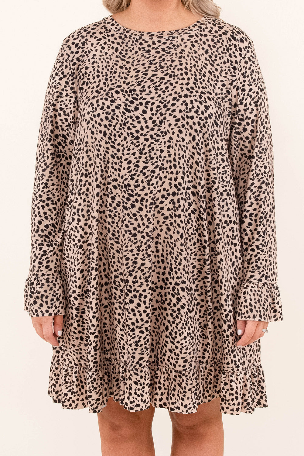 Leopard Ruffle Long Sleeve Plus Size Mini Dress Plus Size JT's Designer Fashion