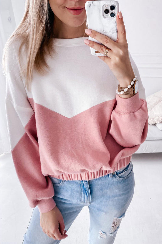 Pink Colorblock Cutout Elastic Hem Pullover Sweatshirt Tops & Tees JT's Designer Fashion