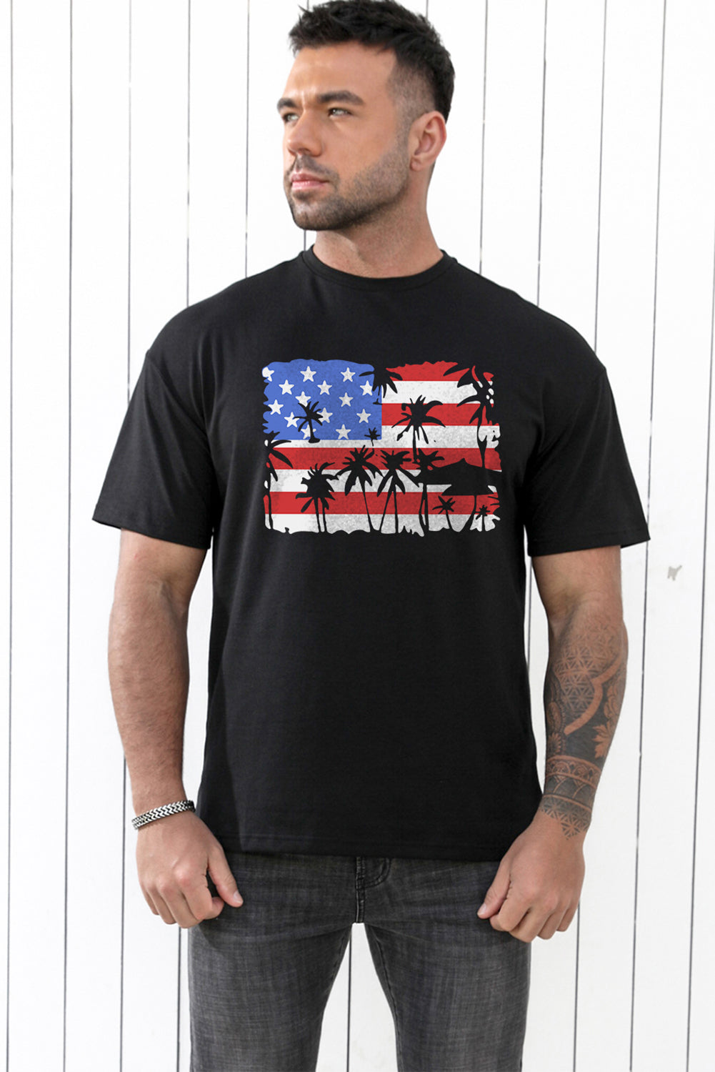 Black American Flag Plant Graphic Print Men's Oversized Tee Men's Tops JT's Designer Fashion