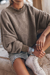 Brown Drop Shoulder Crew Neck Pullover Sweatshirt Sweatshirts & Hoodies JT's Designer Fashion