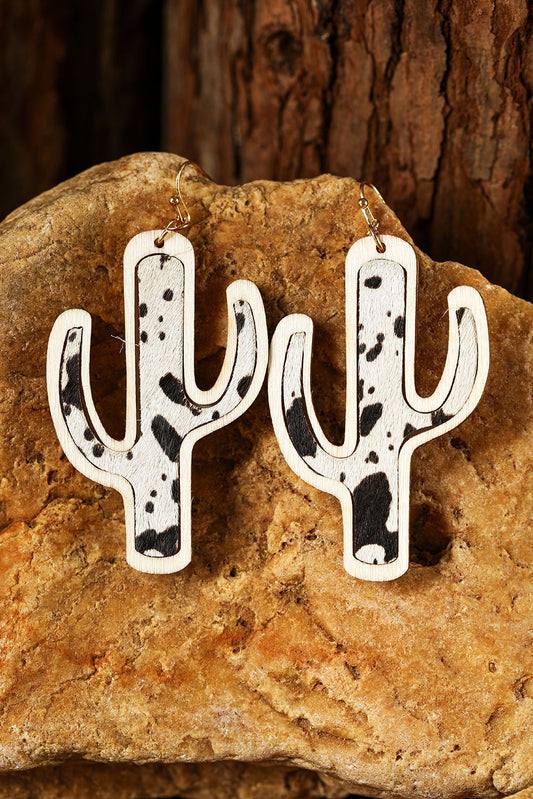 Bright White Vintage Cactu-Shape Wooden Hook Earrings Jewelry JT's Designer Fashion