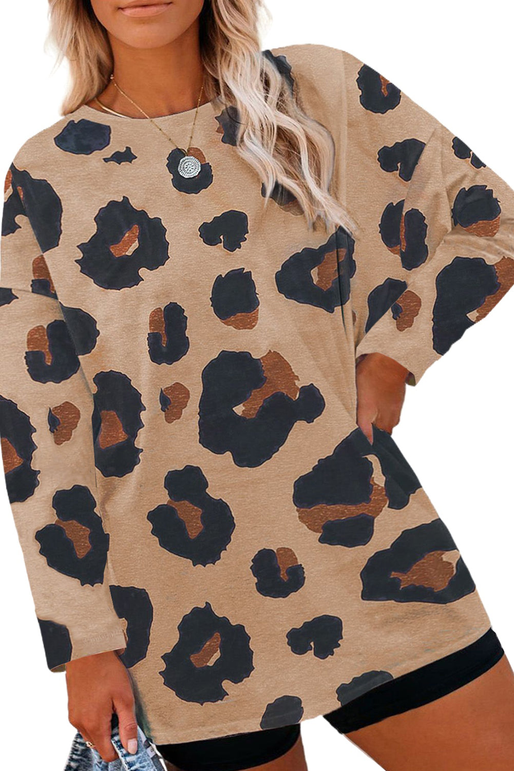 Multicolor Leopard Print Long Sleeve Plus Size T-Shirt Plus Size JT's Designer Fashion