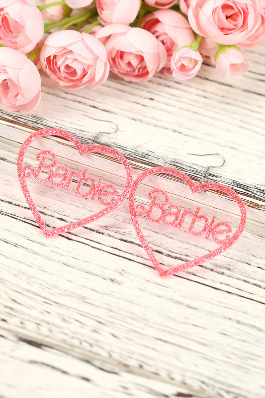 Barbie Style Pink Barbie Heart Dangle Valentine's Day Earrings Jewelry JT's Designer Fashion