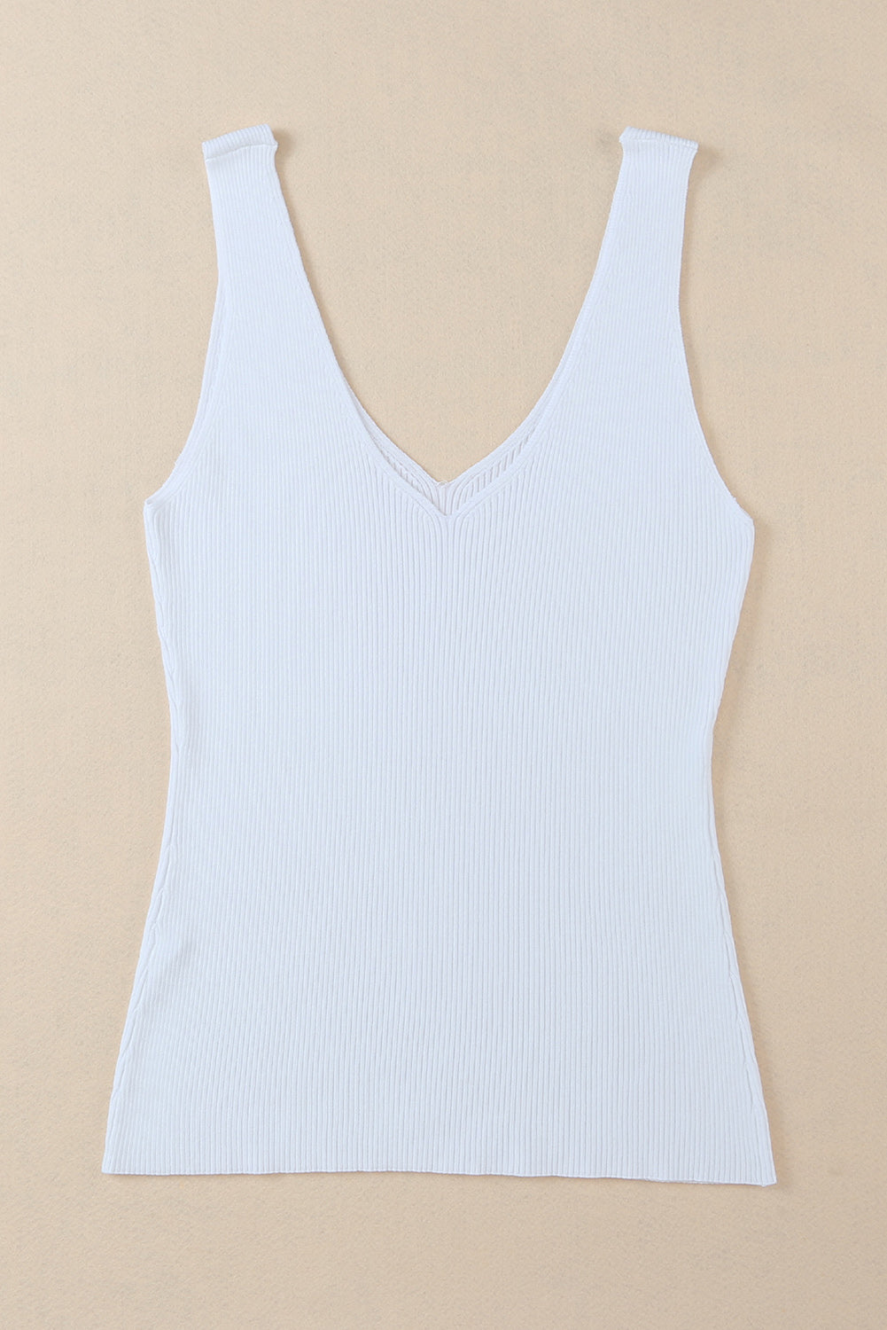 White V Neck Low-cut Back Rib Knitted Vest Tank Tops JT's Designer Fashion