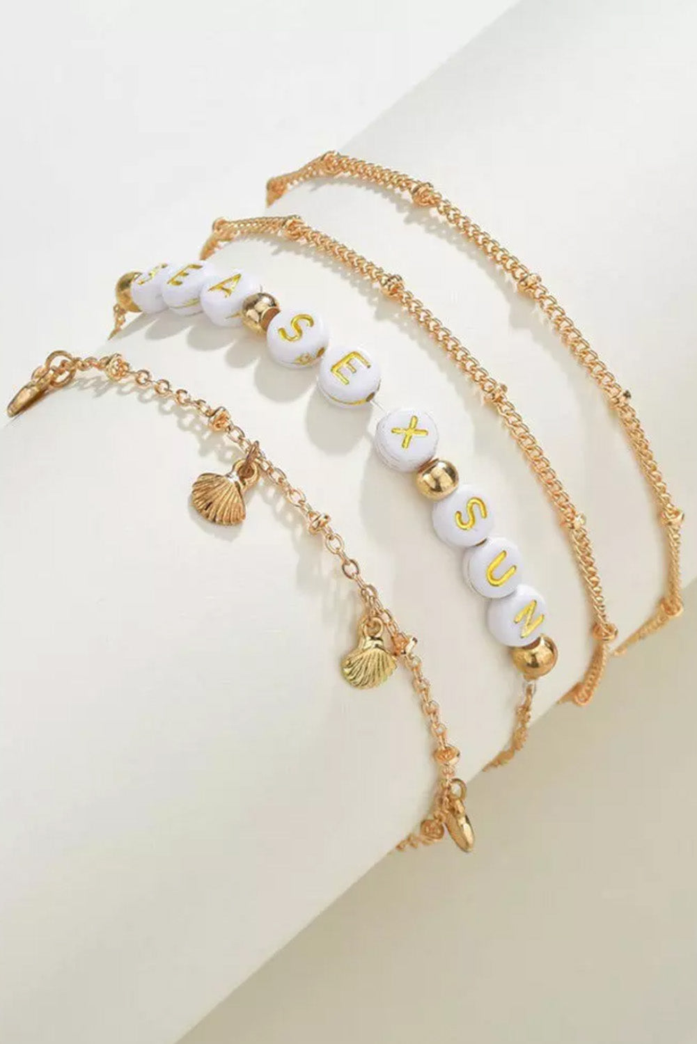 Gold 4Pcs Sea Sex Sun Shell Beading Anklet Set Jewelry JT's Designer Fashion