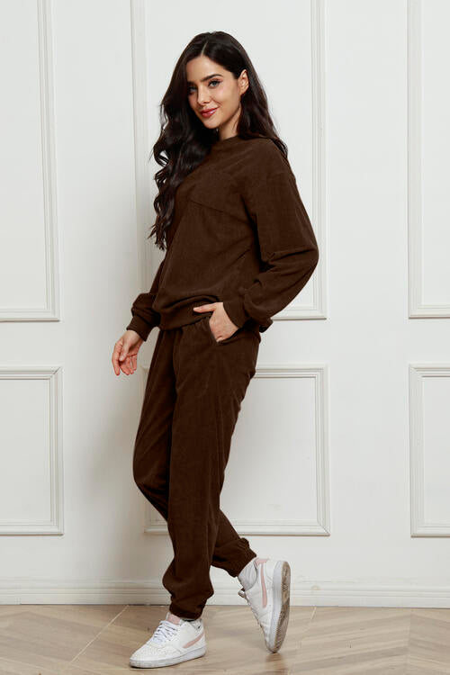 Round Neck Sweatshirt and Sweatpants Set Jumpsuits & Rompers JT's Designer Fashion