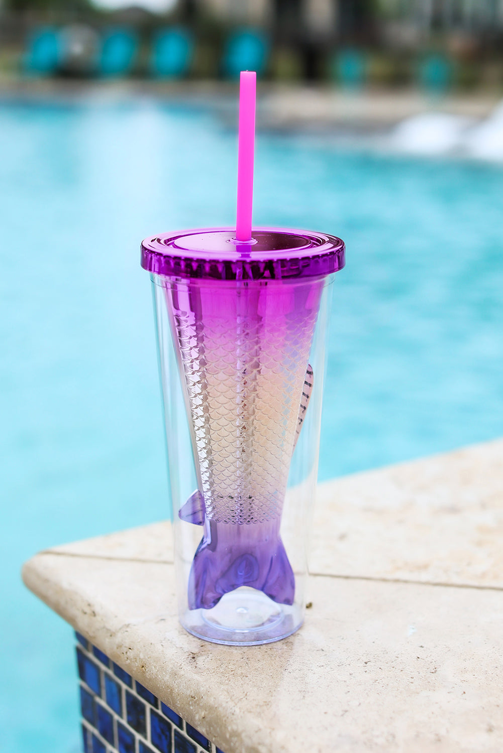 Multicolor Double Layered Mermaid Fish Electroplated Straw Cup Tumblers JT's Designer Fashion