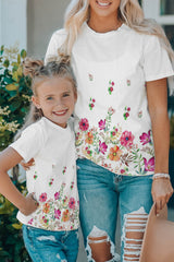White Family Matching Adult Flower Printed Crew Neck T Shirt Family T-shirts JT's Designer Fashion