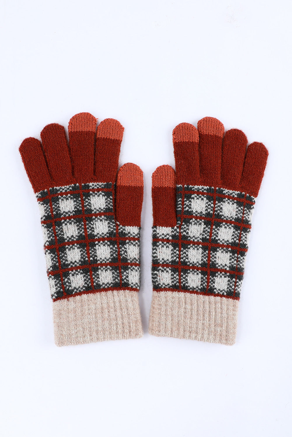 Fiery Red Plaid Woven Keep Warm Touch Screen Gloves Other Accessories JT's Designer Fashion