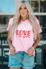 Pink Family Matching LOVE You Pattern Print Adult T Shirt Family T-shirts JT's Designer Fashion