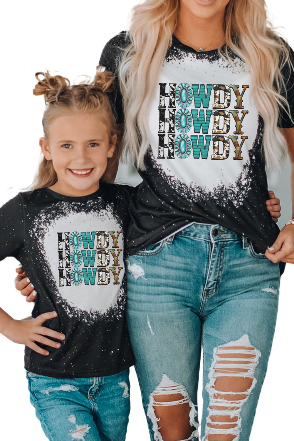 Black Family Matching HOWDY Graphic Print Crew Neck Girl's T Shirt Family T-shirts JT's Designer Fashion