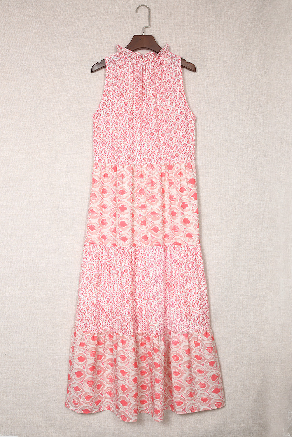 Pink Abstract Print Split Neck Sleeveless Maxi Dress Maxi Dresses JT's Designer Fashion