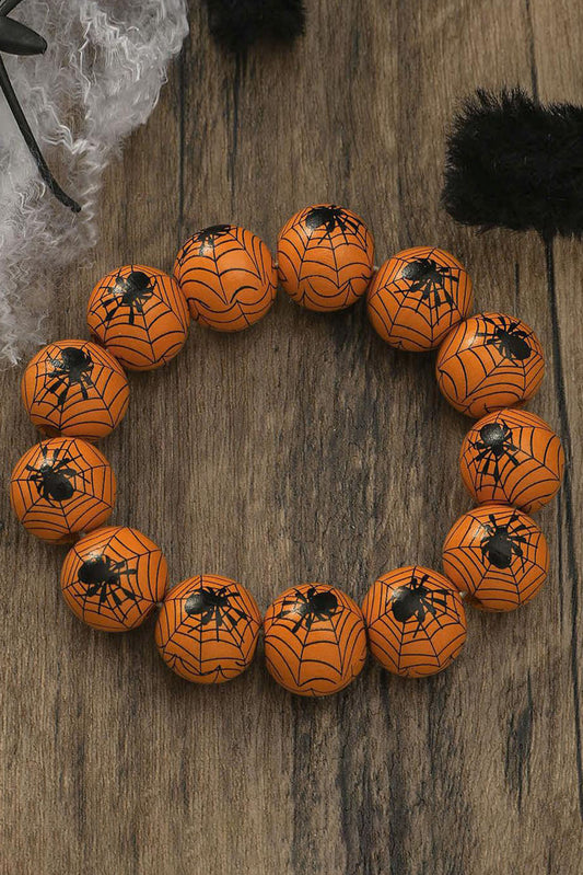 Grapefruit Orange Halloween Spider Printed Wooden Bead Bracelet Jewelry JT's Designer Fashion