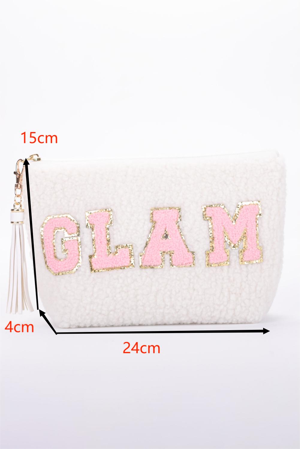 White Sparkle Letter Pattern Tassel Zipper Makeup Bag Other Accessories JT's Designer Fashion