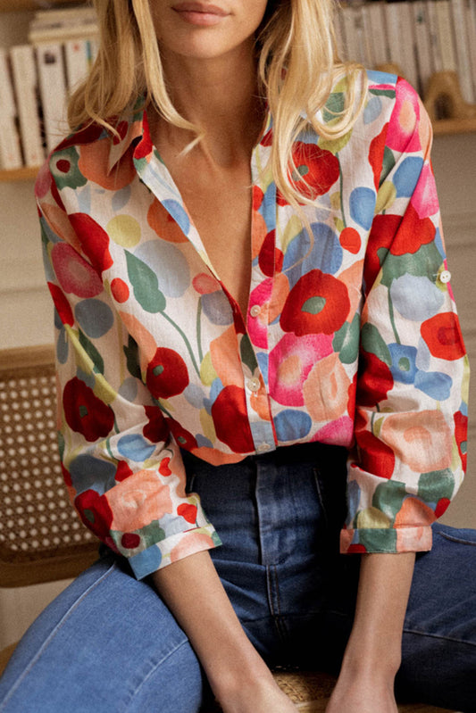 Multicolor Floral Long Sleeve Button-Down Shirt Tops & Tees JT's Designer Fashion