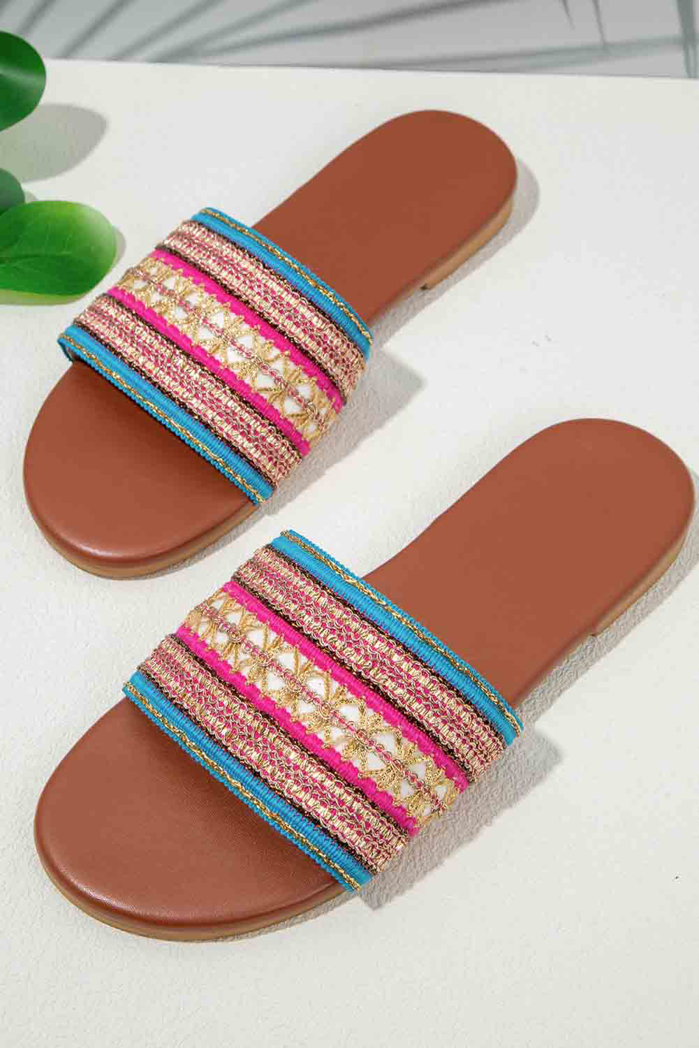 Multicolor Abstract Stripe Textile Robber Sole Slide Slippers JT's Designer Fashion