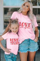 Pink Family Matching LOVE You Pattern Print Adult T Shirt Family T-shirts JT's Designer Fashion