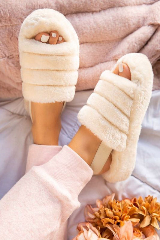 Apricot Plush Slippers Sandals JT's Designer Fashion