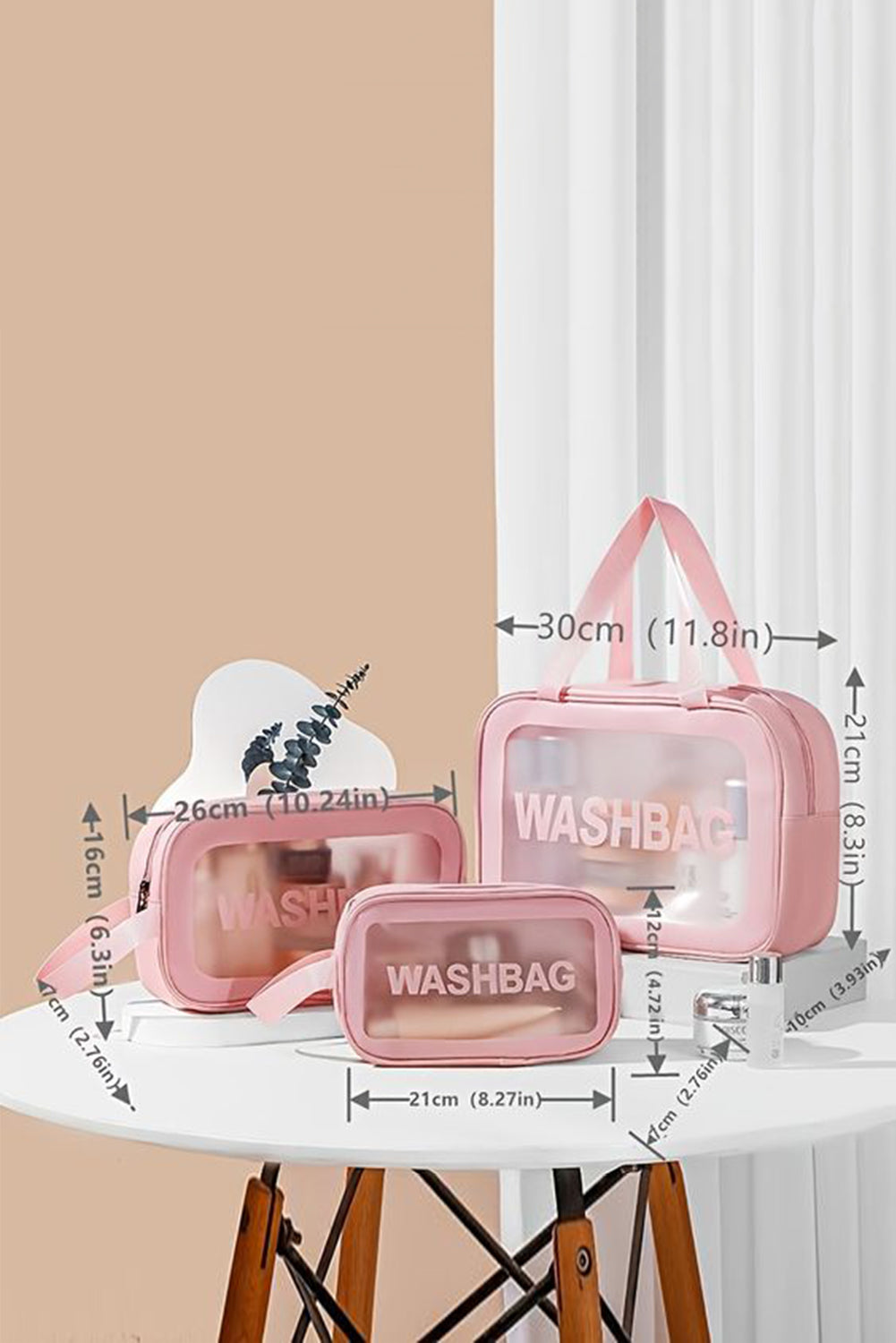 Pink WASHBAG Print Clear Frosted Waterproof Bag Set Other Accessories JT's Designer Fashion