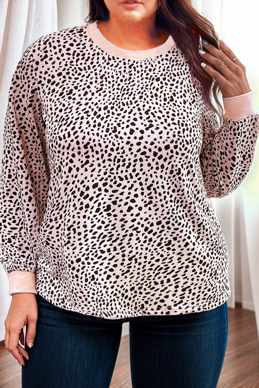 Apricot Printed Plus Size Leopard Printed Long Sleeve Top Plus Size JT's Designer Fashion