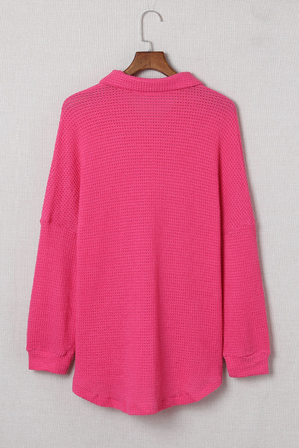 Pink Waffle Knit Button Up Casual Shirt Blouses & Shirts JT's Designer Fashion