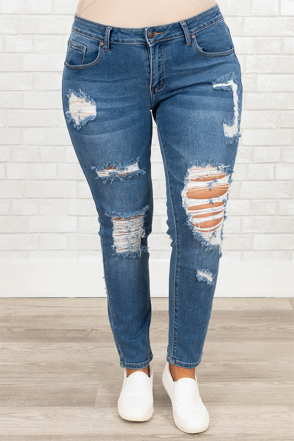 Blue Plus Size Distressed Ripped Skinny Jeans Plus Size JT's Designer Fashion