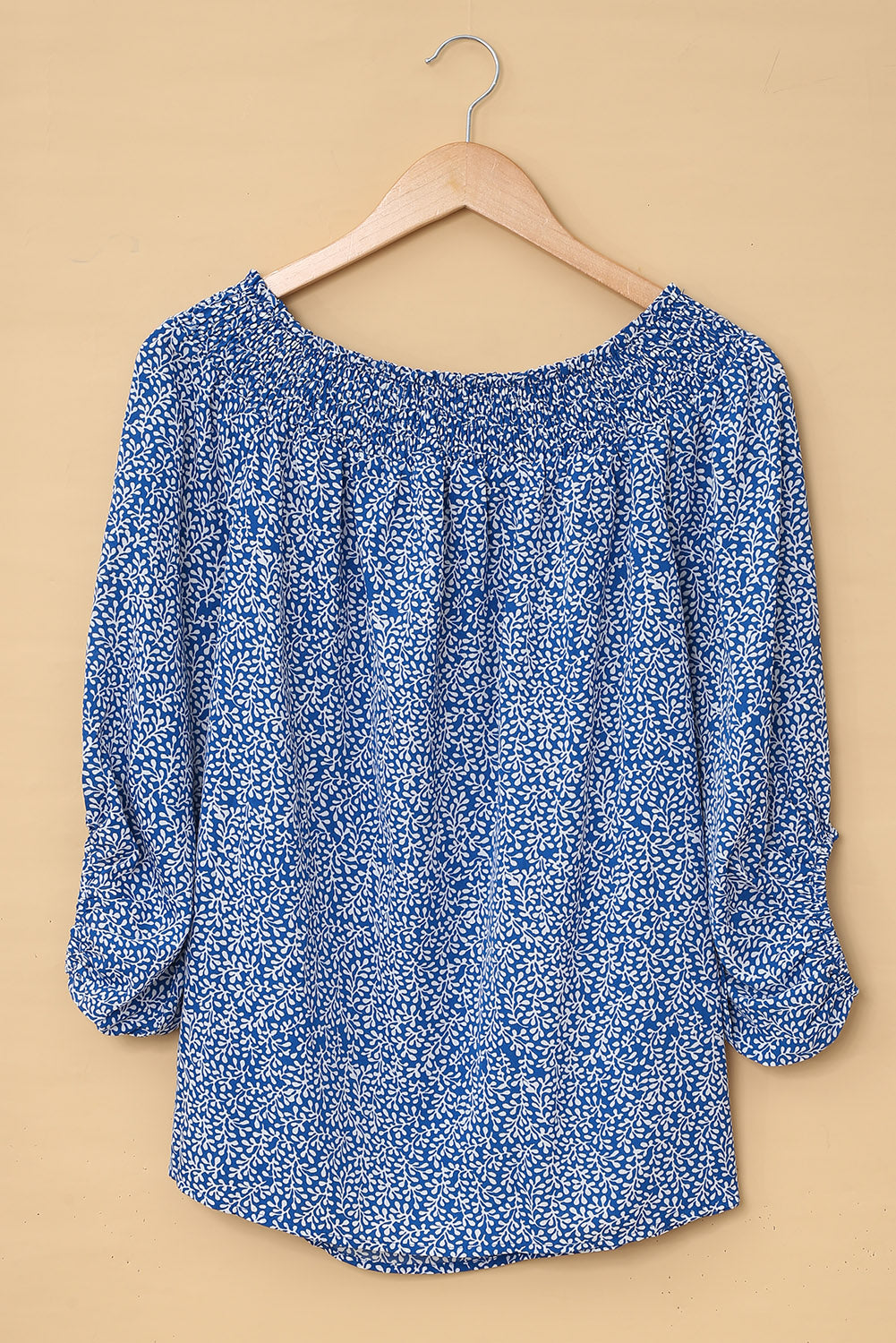 Blue Off Shoulder Floral Print Lantern Sleeve Blouse Blouses & Shirts JT's Designer Fashion