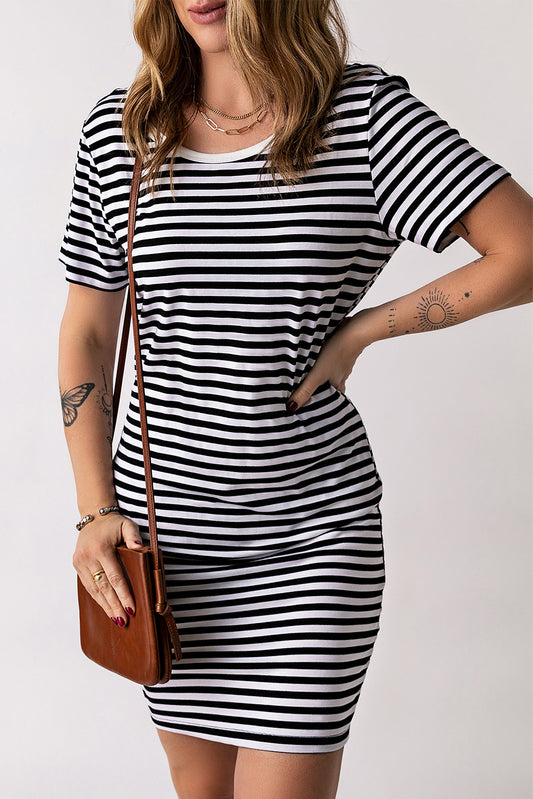 Striped Short Sleeve Midi T Shirt Dress T Shirt Dresses JT's Designer Fashion