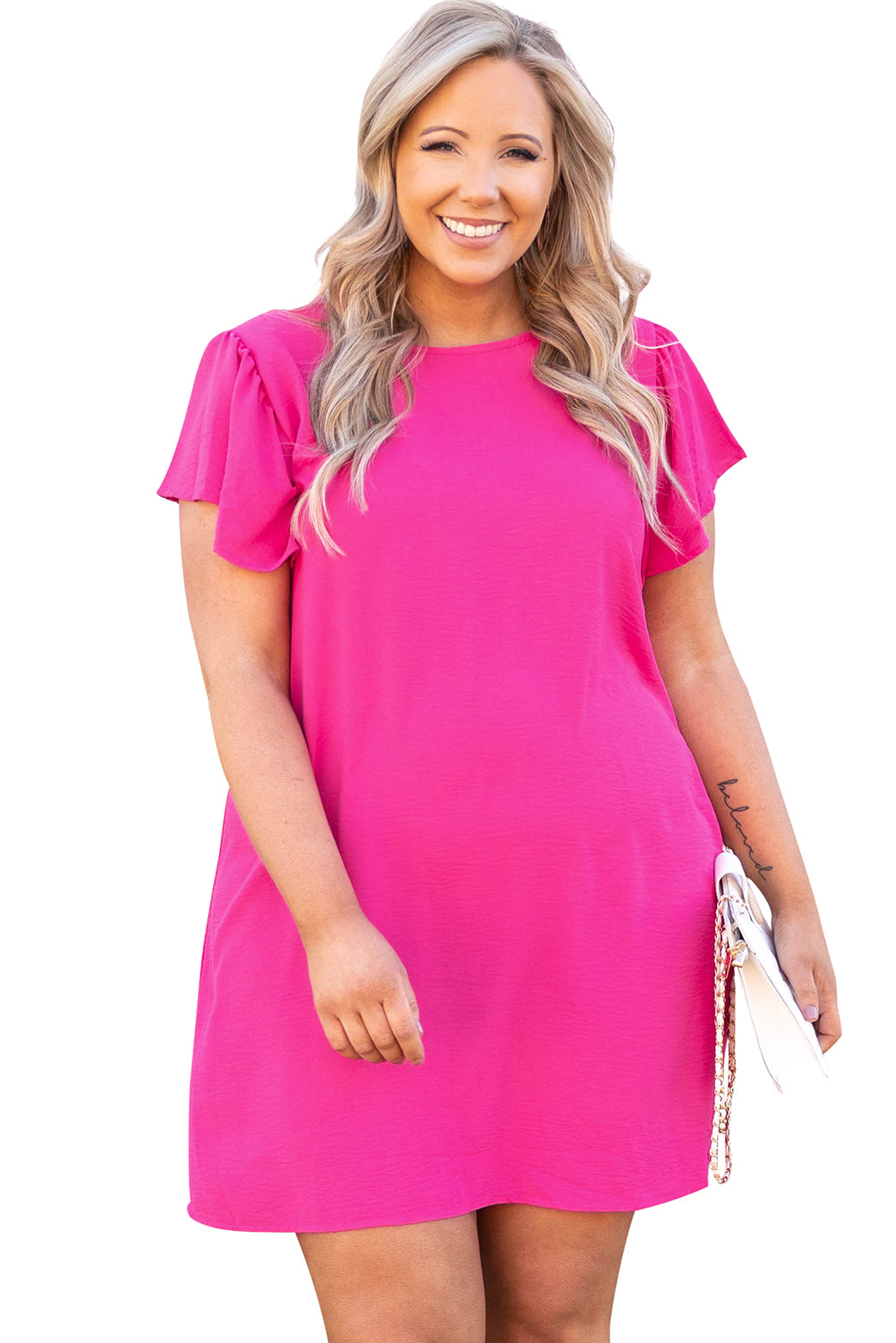 Rose Plus Size Ruffle Sleeve Mini Dress Plus Size Dresses JT's Designer Fashion