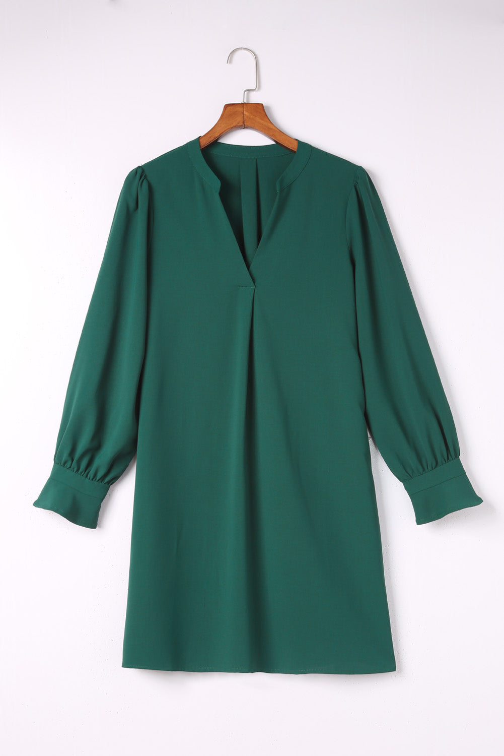 Green Split V Neck Ruffled Sleeves Shirt Dress Mini Dresses JT's Designer Fashion