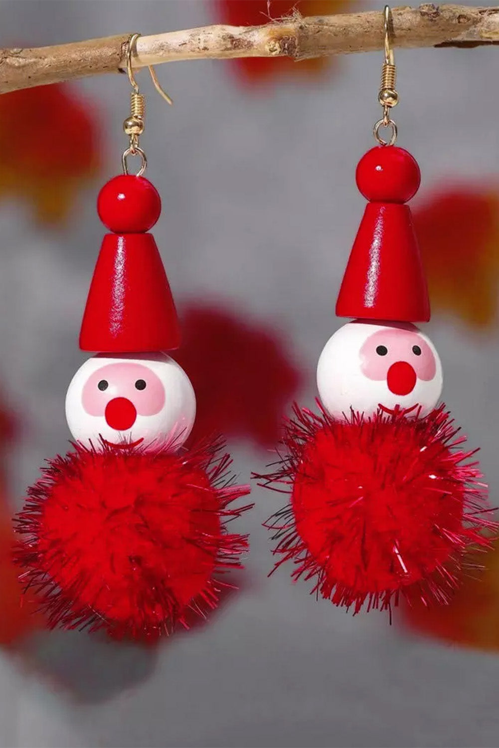 Fiery Red Christmas Glitter Elves Pom-Pom Earrings Jewelry JT's Designer Fashion