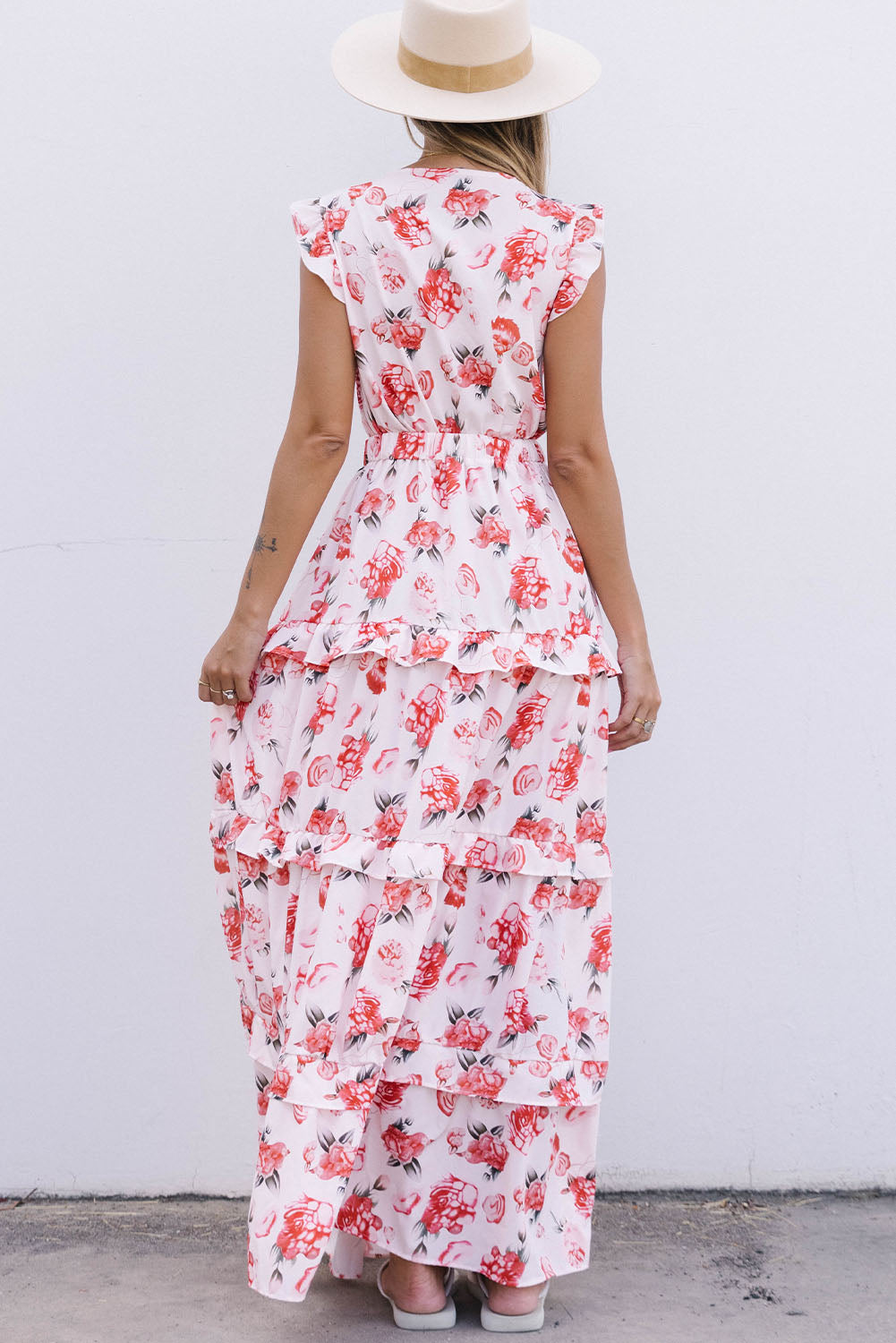 Pink Floral Print Front Knot Side Slit Dress Floral Dresses JT's Designer Fashion