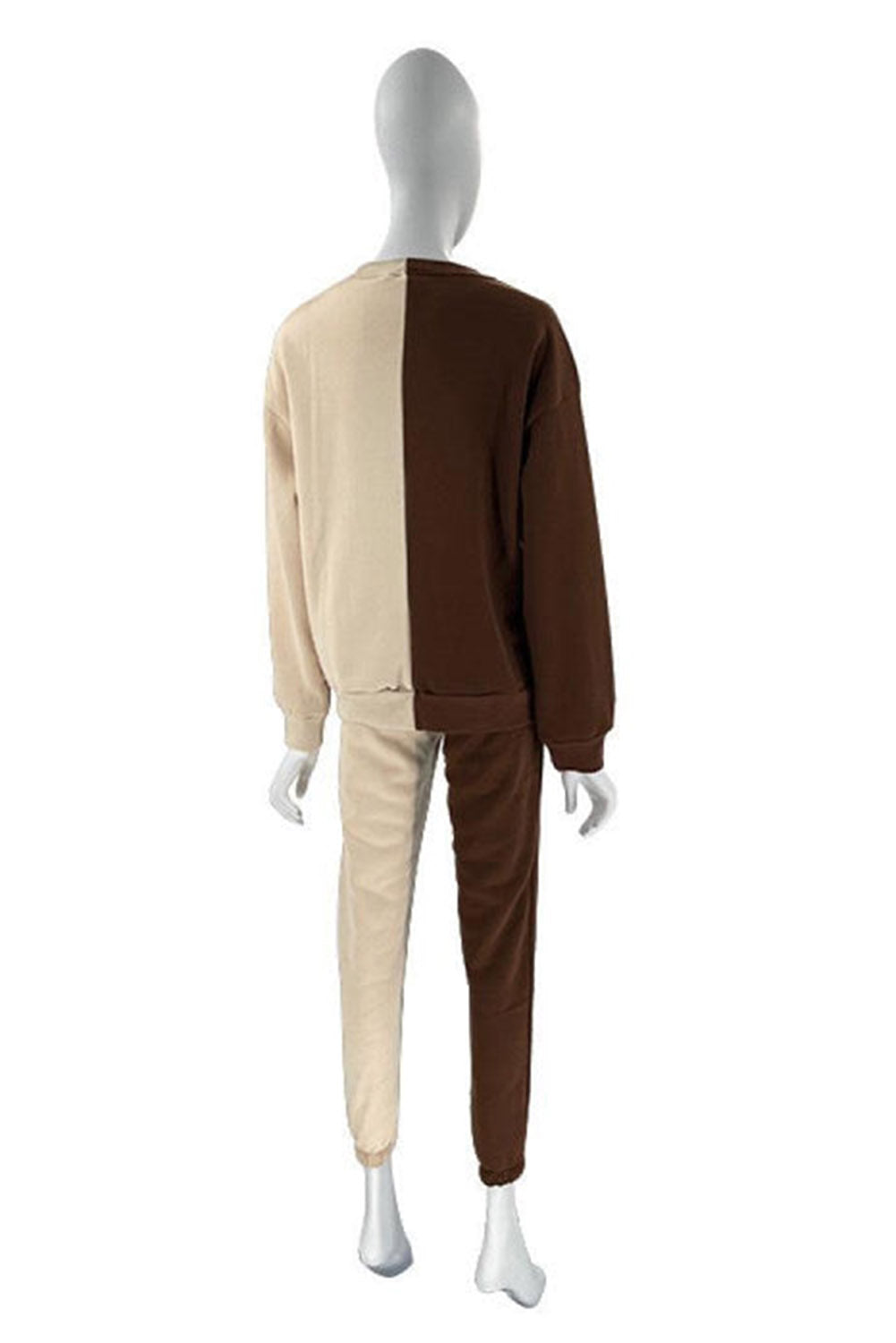 Brown Color Block Sweatshirt and Jogger Plus Size Pajama Set Plus Size JT's Designer Fashion