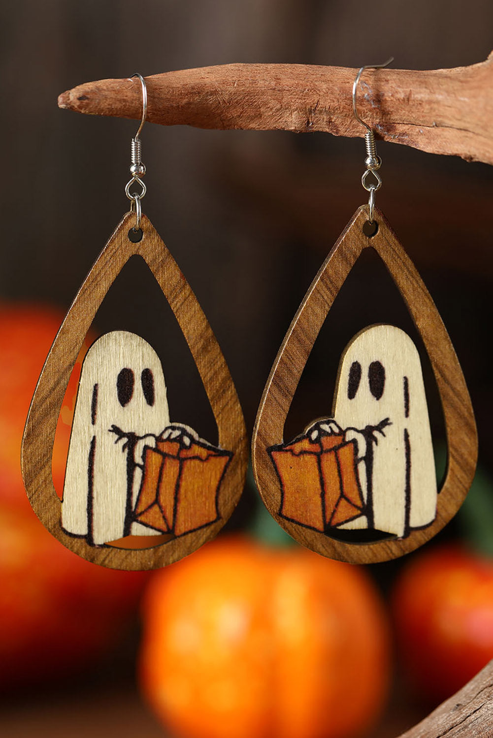 Wooden Water Drop Halloween Earrings Jewelry JT's Designer Fashion