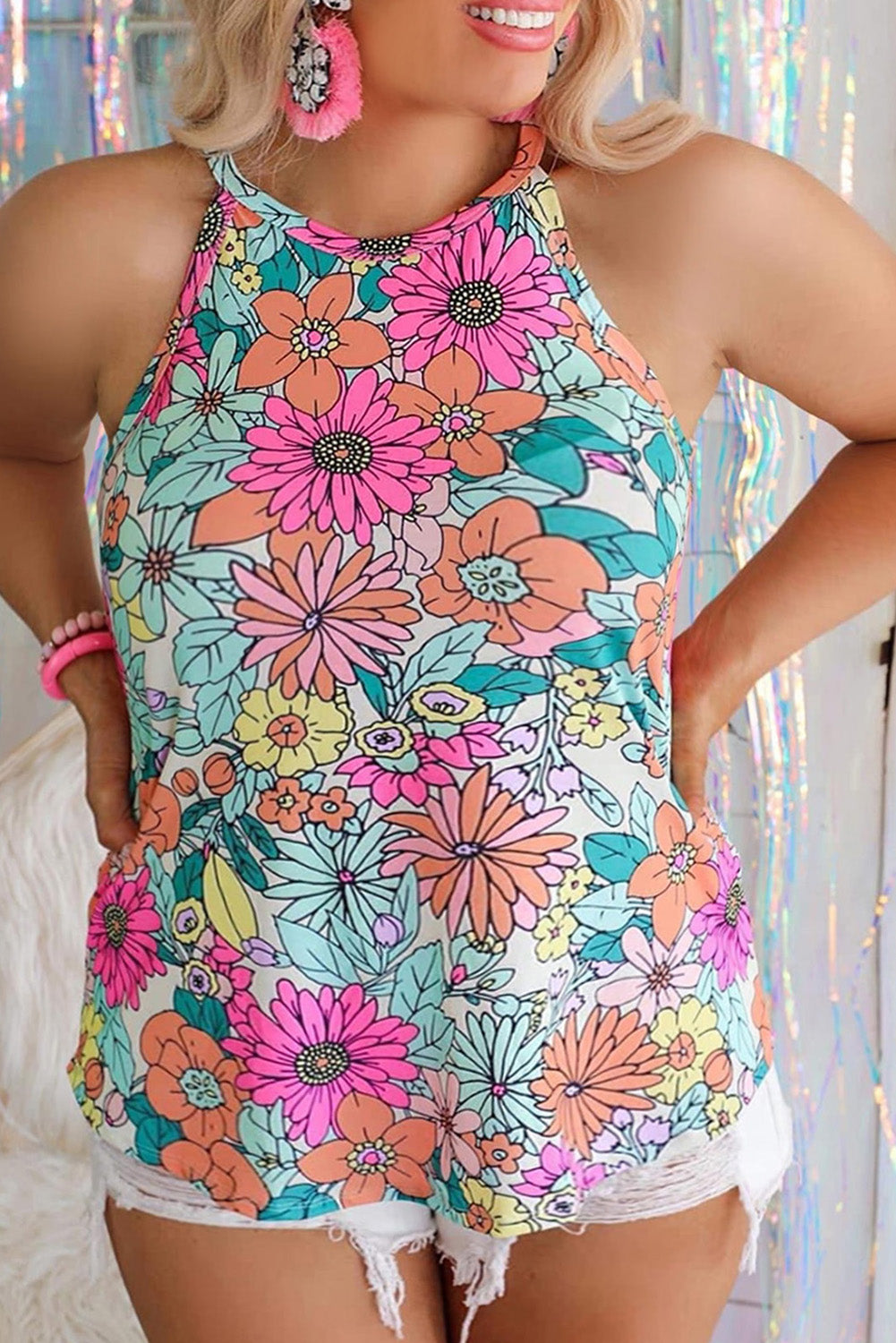 Multicolor Plus Size Floral Print Tank Top Multicolor 95%Polyester+5%Elastane Plus Size Tops JT's Designer Fashion