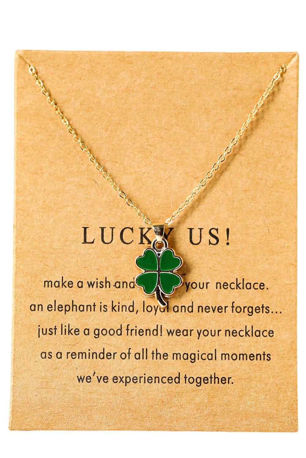 Green St. Patricks Day Clover Pendant Alloy Card Necklace Jewelry JT's Designer Fashion