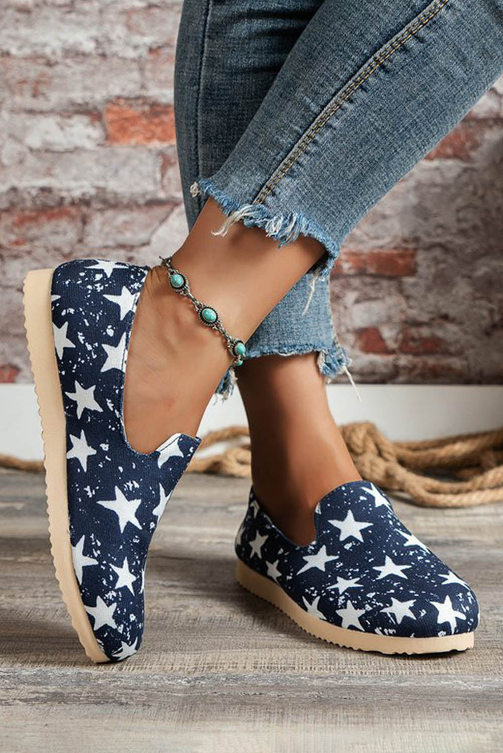 Blue Stars Print Casual Loafers Women's Shoes JT's Designer Fashion